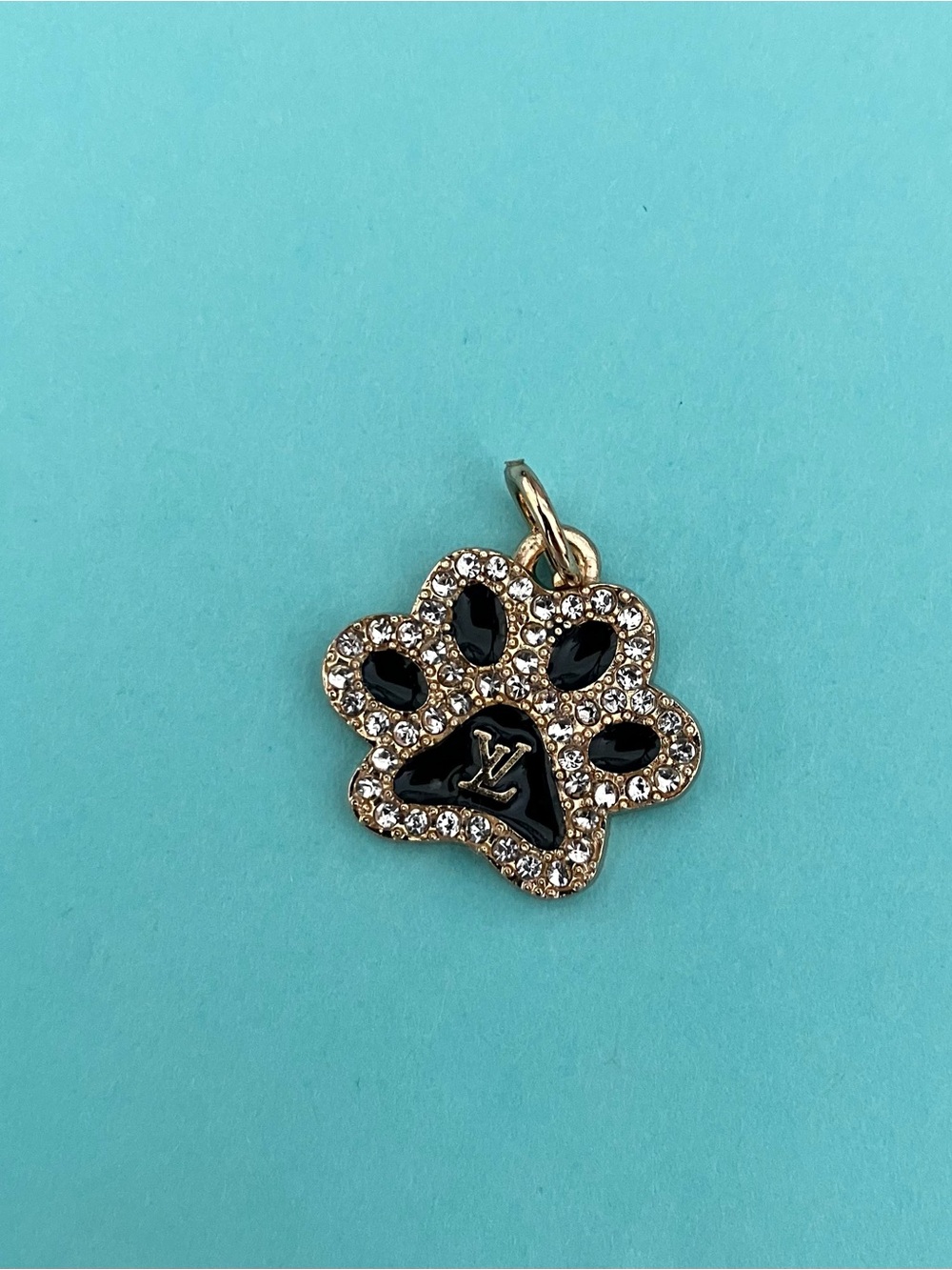 Louis Vuitton stamped Black and Gold tone Paw Print Charm with Crystals - Picture 2 of 4
